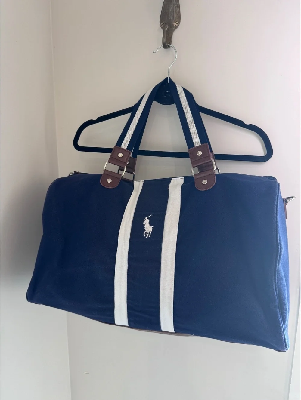 Vintage Polo Ralph Lauren Navy Blue Canvas Duffel / Weekender Bag